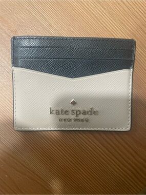 kate spade Two-Tone Leather Card Case in Black & Cream